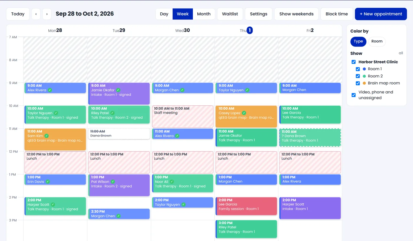 The week view of the calendar